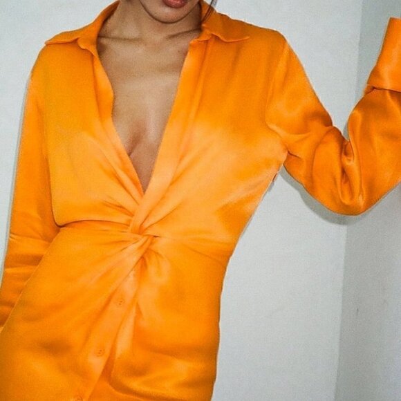 Zara Satin Effect Long Sleeve Dress - Size XS - Picture 5 of 13